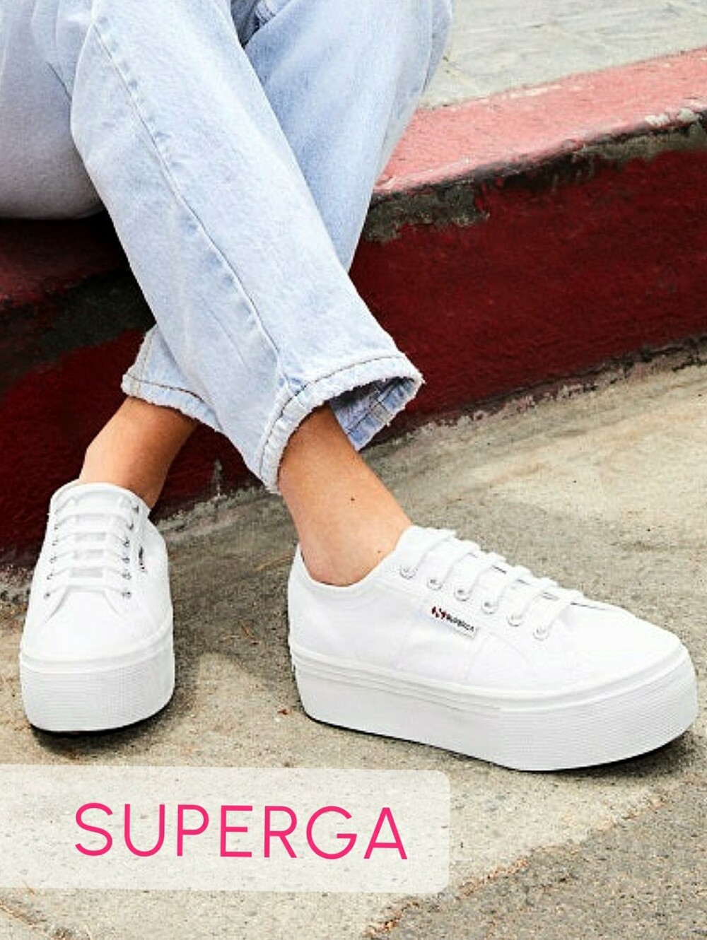 🔖Superga White Canvas Chunky Platform Sneakers